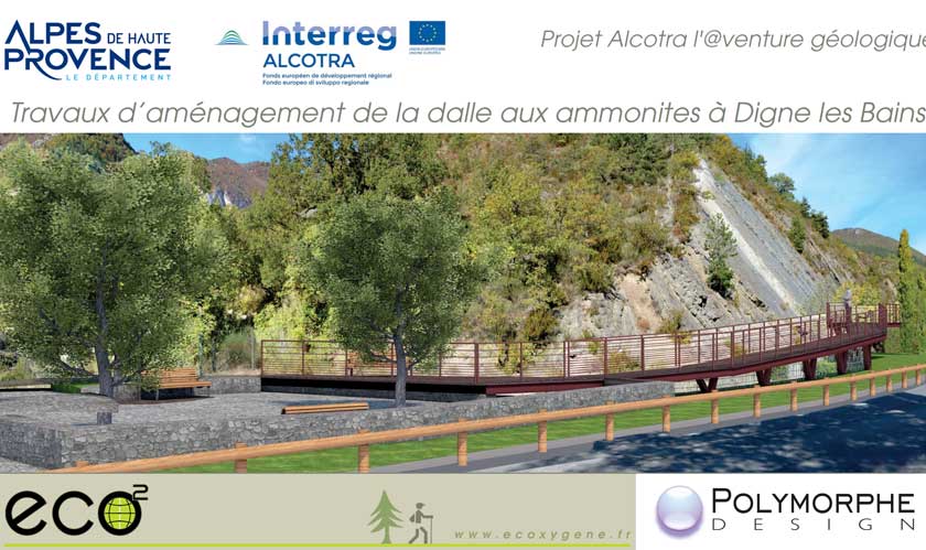 Travaux d'am&eacute;nagements de la dalle aux ammonites &agrave; Digne-les-Bains : Ecoxyg&egrave;ne et Polymorphe Design - un projet Interreg Alcotra